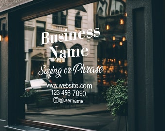 Calcomanía de ventana personalizada - Etiqueta de vidrio de escaparate de cafetería de restaurante de negocios personalizable - Signo de letras de vinilo de puerta con logotipo del nombre de la empresa