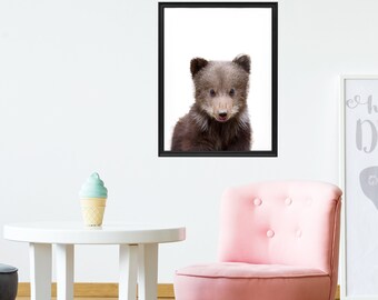 Baby Bear Poster Wall Print - Nursery Art Decor Cute Forest Animal Picture - Kid Boy Room Decoration Large Grizzly Photo Paper