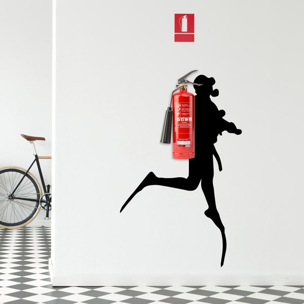 Scuba Diver Wall Sticker - Fire Extinguisher Deep Dive Silhouette Vinyl Gift Decal - Down Diving Happy Diver Art Creative For Office Mural