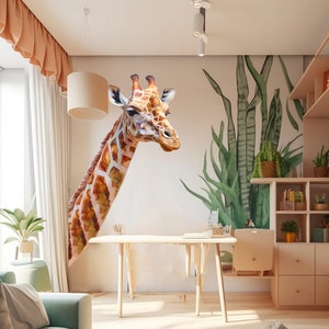 Sticker mural girafe - Autocollants animaux ludiques - Décor de chambre d'enfant en bas âge - Enrichissement d'animaux de pépinière - Peinture murale d'art mural de chambre d'enfant adorable