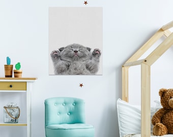 Baby Cat Wall Canvas - Kid Girl Room Art Decor Kitty Lover Picture - Nursery Cute Kitten Print Decoration - Bedroom Funny Framed Portrait
