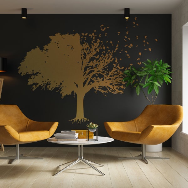 Tree Wall Decal Decor - Birds Leaf Branches Bedroom Living Room Decals - Large Art Stickers Sticker Vinyl - Black Bird Mural For Office