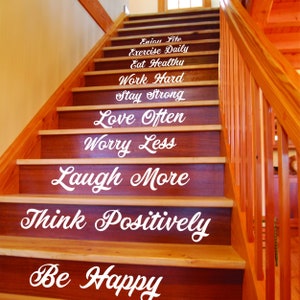 Stair Riser Step Quotes Vinyl Decals - Home Staircase Stairway Family Sayings Stickers - Art Sticker Set For Stairs Steps Words Decor Decal