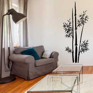 Bamboo Wall Vinyl Sticker - Large Art Decor Stalk Set Door Home Design Decal - Black Leaf Diy Adhesive Tropic Mural - Bamboo Sticker