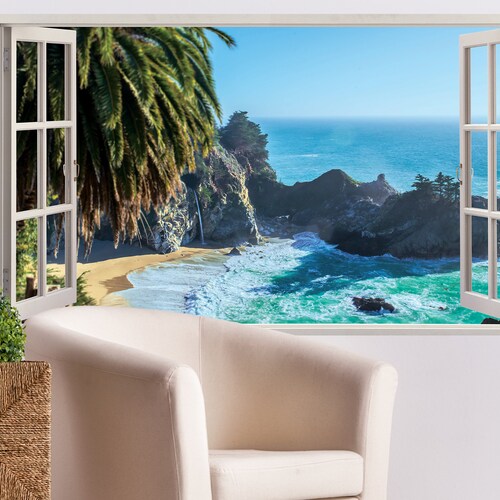 Beach Wall Decal Ocean 3D Beach View Window Mural Sticker Etsy