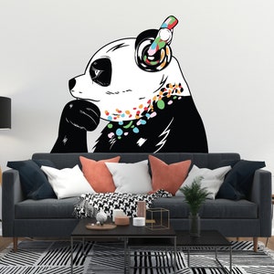 Thinking Panda Sticker - Inspired by Banksy Art Vinyl Dj Baksy Wall Decal - Headphones Pandas Bear Music Thinker Street Graffiti Smart Mural