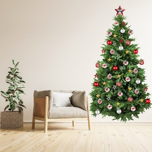 Christmas Tree Wall Vinyl Decal - Large Pine Ornaments Sticker Decoration For Living Kids Room - Peel Stick Removable Holiday Mural Decor