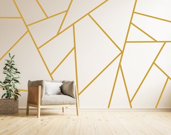 Autocollants Gold Thin Line - Autocollants muraux géométriques Peel And Stick Stripe pour la décoration de chambre à coucher - Chambre de chambre Noire Long Lines Shape Vinyl Decal