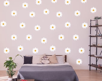 24x Daisy Wall Decals - White Flowers Room Decor Stickers - Kids Girls Nursery Floral Decoration - Bedroom Peel And Stick White Vinyl Decal