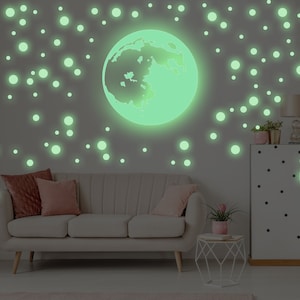 Glow In The Dark Moon Sterne Wandsticker - Leuchtender Deckenaufkleber für Kinderzimmer Schlafzimmer The Light Decor - 3D Große Vinyl Vollnacht Star Art