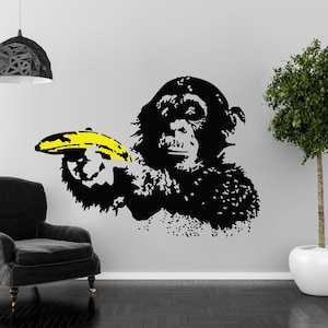 Banksy Monkey Wall Sticker - Bansky Art Vinyl Decal - Street Graffiti Focus Chimp Mural