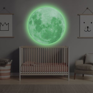Calcomanía de pared que brilla en la luna oscura - Calcomanía de techo brillante para habitación de niños Dormitorio La decoración de la luz - Vinilo grande 3d Decoración de noche completa Arte