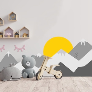 Mountain Wall Decal - Mountains Vinyl Sticker Decor For Nursery Baby Kid Boy Room - Huge Travel Mural Decoration Wallpaper Theme