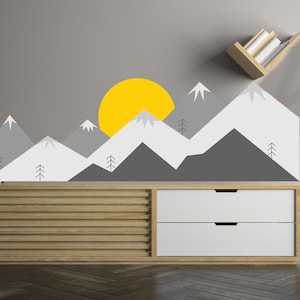Mountain Wall Decal - Mountains Vinyl Sticker Decor For Nursery Baby Kid Boy Room - Huge Travel Mural Decoration Wallpaper Theme