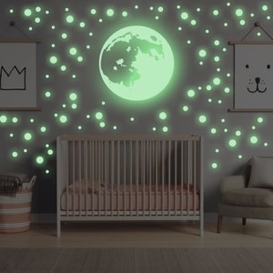 Glow in the Dark Self-adhesive Stickers Luminous Fluorescent Wall and  Ceiling Decals Stars and Moon Night Sky for Children's Room 