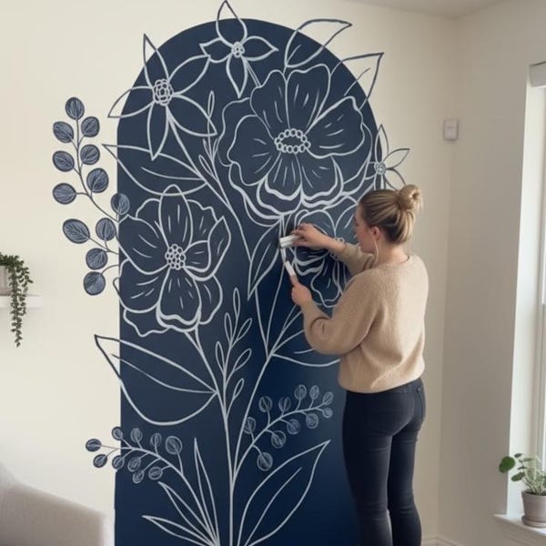 Floral Wall Decal | Large Botanical Vinyl Sticker | Modern Flower Wall Art | Eco-Friendly Wall Decor | Boho Plant Mural Living Room Hallway