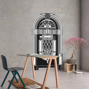 Naklejka ścienna z grafiką Jukebox - Old Music Box Song Party Jdm Die Cut Juke Vinyl Decal - W latach 90. Vintage Funny Record Retro Room Label