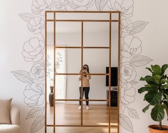 Blumen Wandtattoo Set | Umriss Blumen und Blätter Aufkleber | Modernes Vinyl-Wand-Dekor | Botanische Linie Kunst-Wand-Aufkleber Minimalist Home Decor