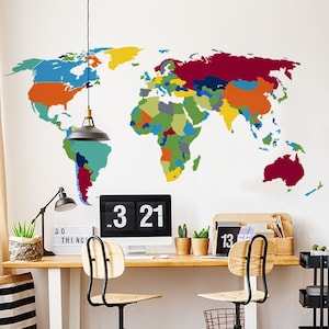 Große Weltkarte Wandtattoo - Aufkleber für Schlafzimmer Spielzimmer JungenZimmer Wandbild Dekor - Kunst von Zu Hause abnehmbare Vinyl Peel Stick Aufkleber Sticker