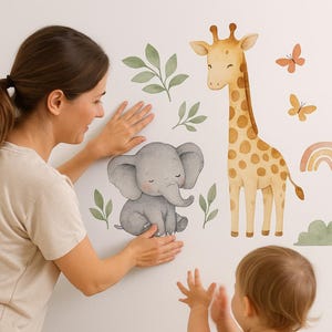 Jungle Animal Wall Decals for Nursery | Safari Animal Wall Stickers | Elephant and Giraffe Decals | Baby Room Jungle Theme Decor