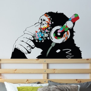 Banksy Thinking Monkey Sticker Art Vinyl Street Dj Baksy Wall Decal Headphones Chimp Music Thinker Graffiti Mural Boy Smart Decals image 9