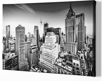 Huge New York Vintage Art Print Canvas Photo Black White Workmen Lunch building