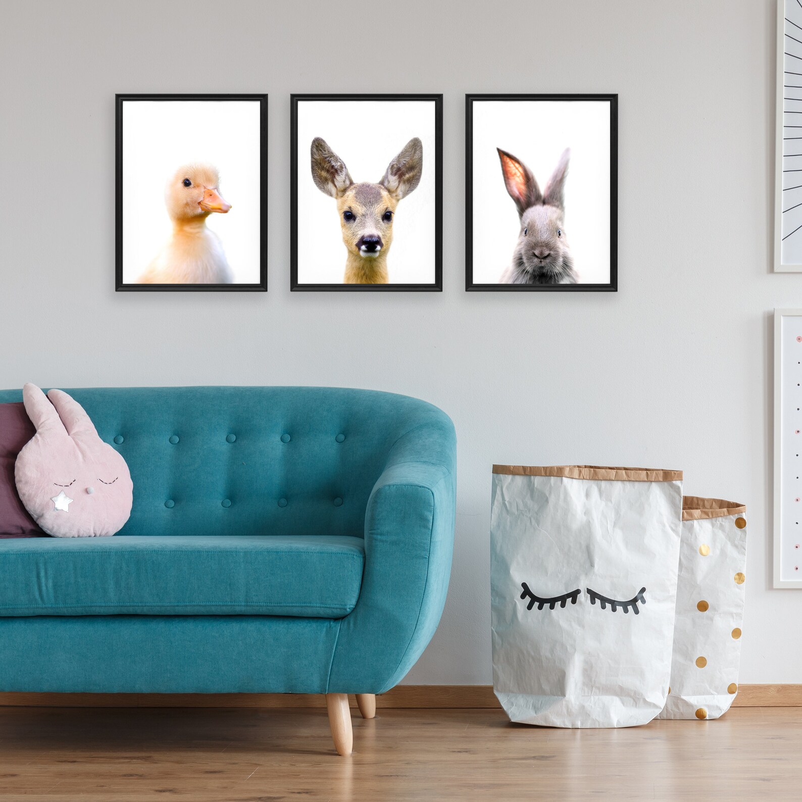 3x Baby Animals Posters Set - Nursery Kids Room Decor Cute Animal Wall ...