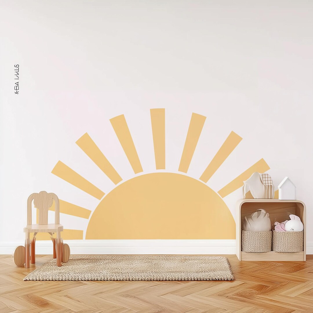 Minimalist Sun Wall Decal | Boho Half Sun Wall Art for Nursery or Kids ...