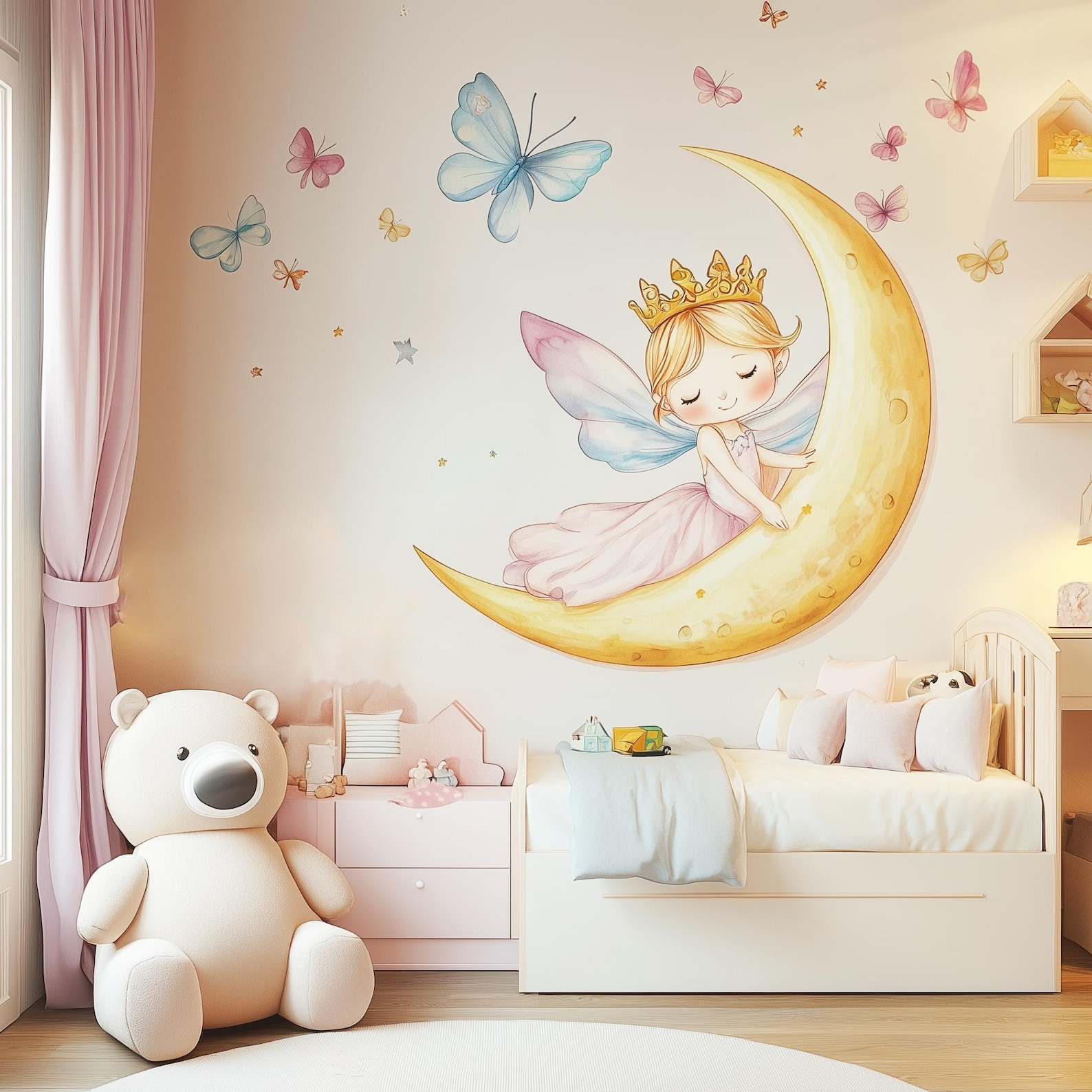 Fairy Princess on the Moon Wall Decal | Pastel Nursery Wall Art ...