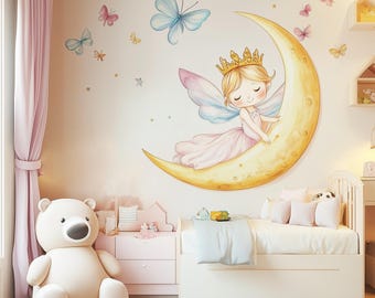 Baby Girl Wall Decals - Purple Flower Butterfly & Moon Cloud Nursery Stickers, 2 Pack (35.4"x11.8") - View #10