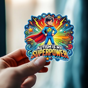 Pegatina "El autismo es mi superpoder" / Pegatina de vinilo para pared, coche, muebles, ordenador portátil / Calcomanía inspiradora de concienciación sobre el autismo / Niño con autismo