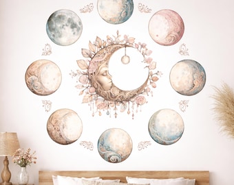 Moon Phases Wall Art Print | Watercolor Celestial Lunar Cycle Illustration | Boho Astrology Decor | Witchy Bedroom Poster | Lunar Wall Decor