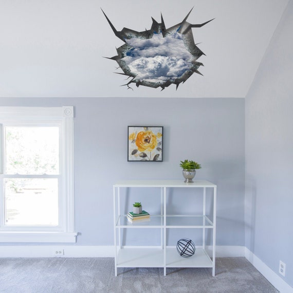 3d Ceiling Sticker - Blue Sky Porthole Decoration Wall Decal For Bedroom-  Boy Room Optical Illusion Of Crack -the Peel And Stick Kid Art