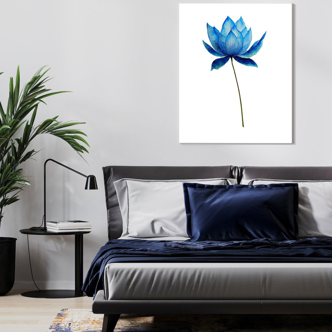 Lotus Flowers Wall Art Prints Blue Floral Watercolor Picture Canvas
