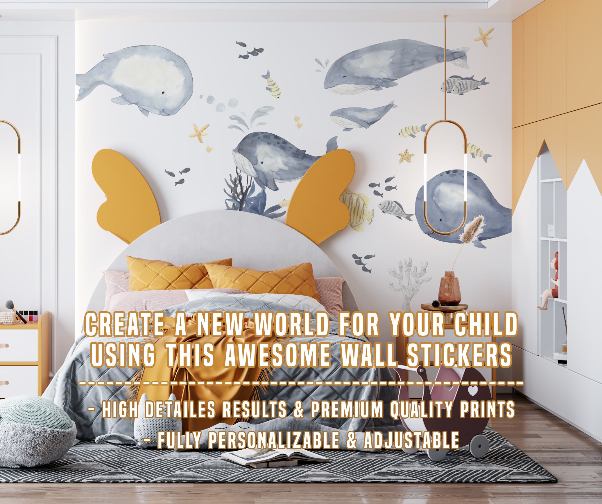 Glow In The Dark Ocean Wall Stickers - Whale, Fish & Star Decals For Kids Rooms, Removable Vinyl