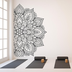 Half Mandala Wall Decal | Yoga Studio Wall Sticker | Meditation Room Vinyl Art | Boho Removable Wall Decor | Zen Home Decor | Mandala Mural