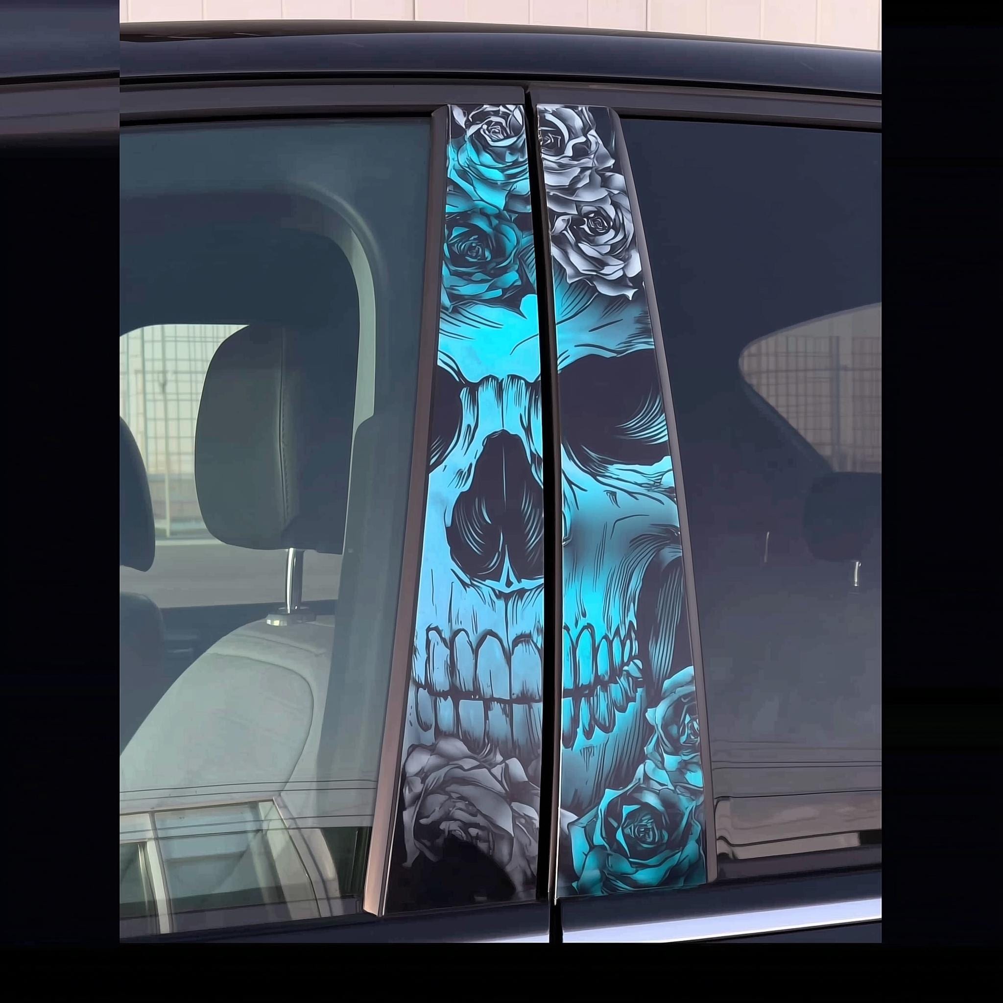 Skull B-pillar Car Decal Set | 2-piece Universal Vinyl Stickers | Blue ...