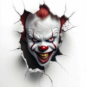 Adesivo da parete 3D Clown malvagio / Adesivo da parete con oblò rotto con pagliaccio spaventoso / Decorazione da parete horror di Halloween