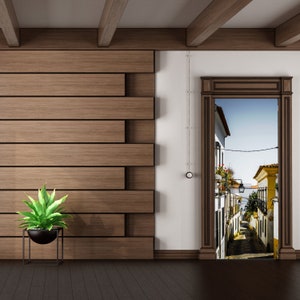 3d Door Cover Sticker Street Wallpaper Front Door Mural Wall Decal