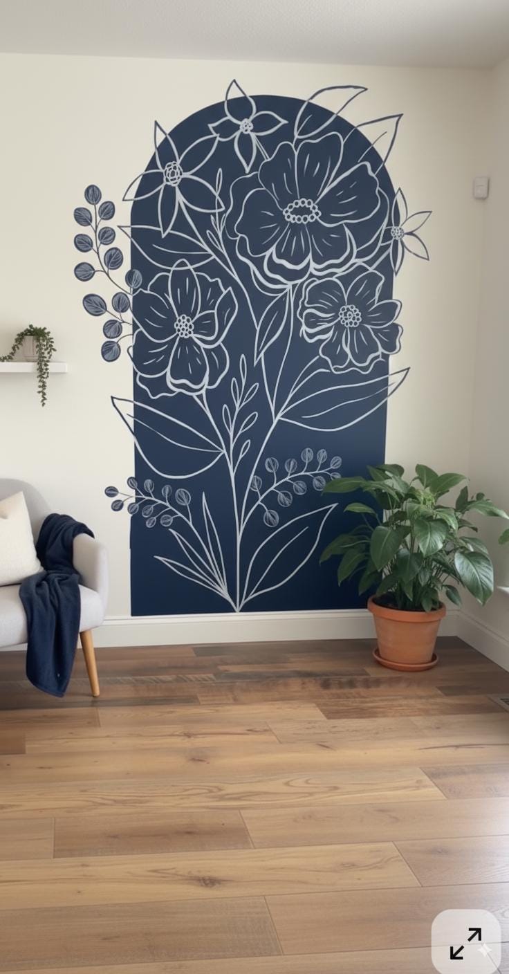 Floral Wall Decal | Large Botanical Vinyl Sticker | Modern Flower Wall ...