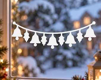Christmas Bell and Holly Window Decal | White Vinyl Holiday Window Sticker | Minimalist Winter Decor | Festive Window Decor | Bell Garland