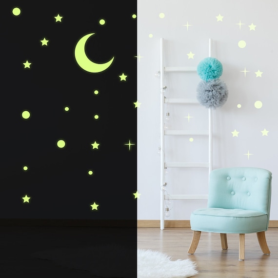 Glowing Ceiling Stickers Starry Sky Wall Decal Glow In The Dark Stars Crescent Sticker Moonlight Luminescent Mural Free Decal Gift