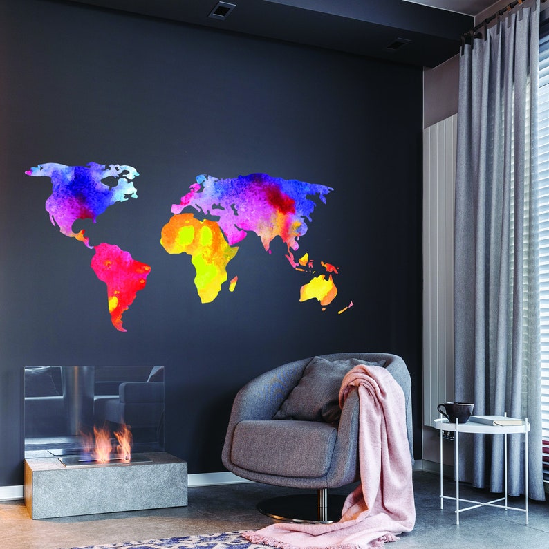 World Map Wall Decal - Sticker for Bedroom Playroom Boys Room Mural ...