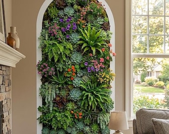 Succulent Wall Decal | Arched Vertical Garden Mural | Realistic Faux Plant Sticker | 3D Greenery Wall Art | Botanical Greenery Wall Art