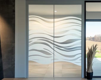 Frosted Glass Decal with Wave Design | Privacy Window Film | Etched Glass Doors Sticker | Bathroom Office Sliding Doors | Custom Glass Cover