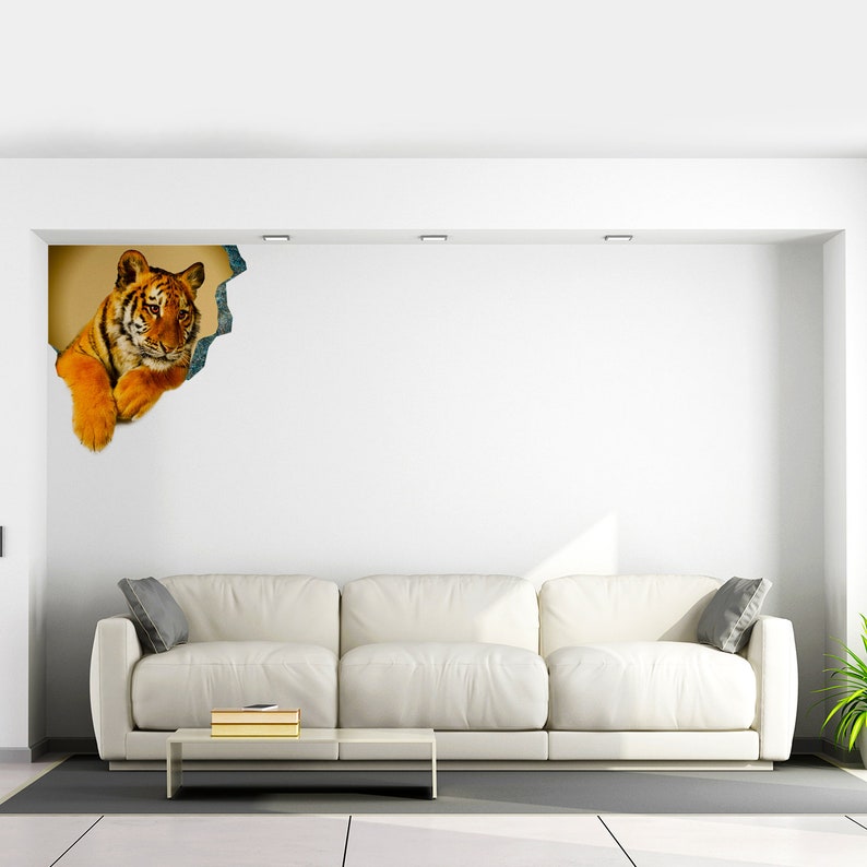 3d Tiger Sticker - Tiger Porthole Decoration Wall Decal For Bedroom- Boy Room Optical Illusion Of Crack - The Peel And Stick Kid Art image 9