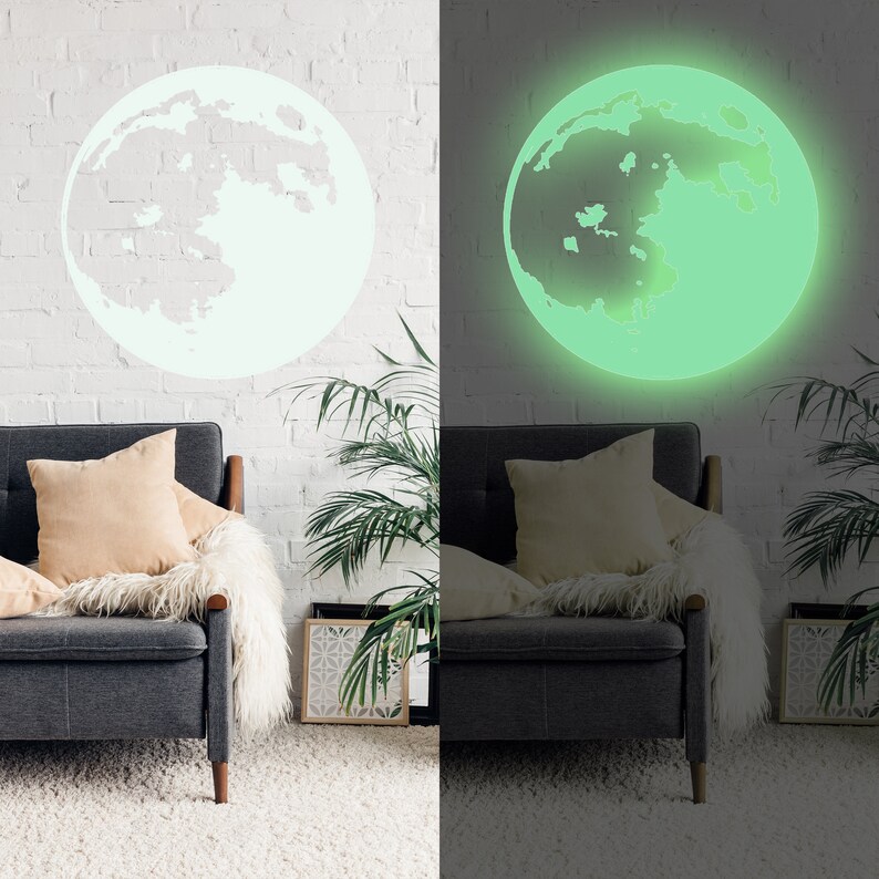 Glow in the Dark Moon Wall Sticker Glowing Ceiling Decal for Etsy