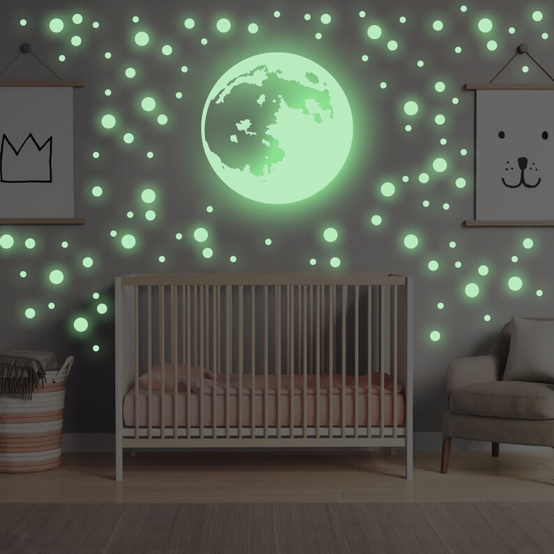 Glow in the Dark Moon Stars Wall Sticker - Glowing Ceiling Decal for ...