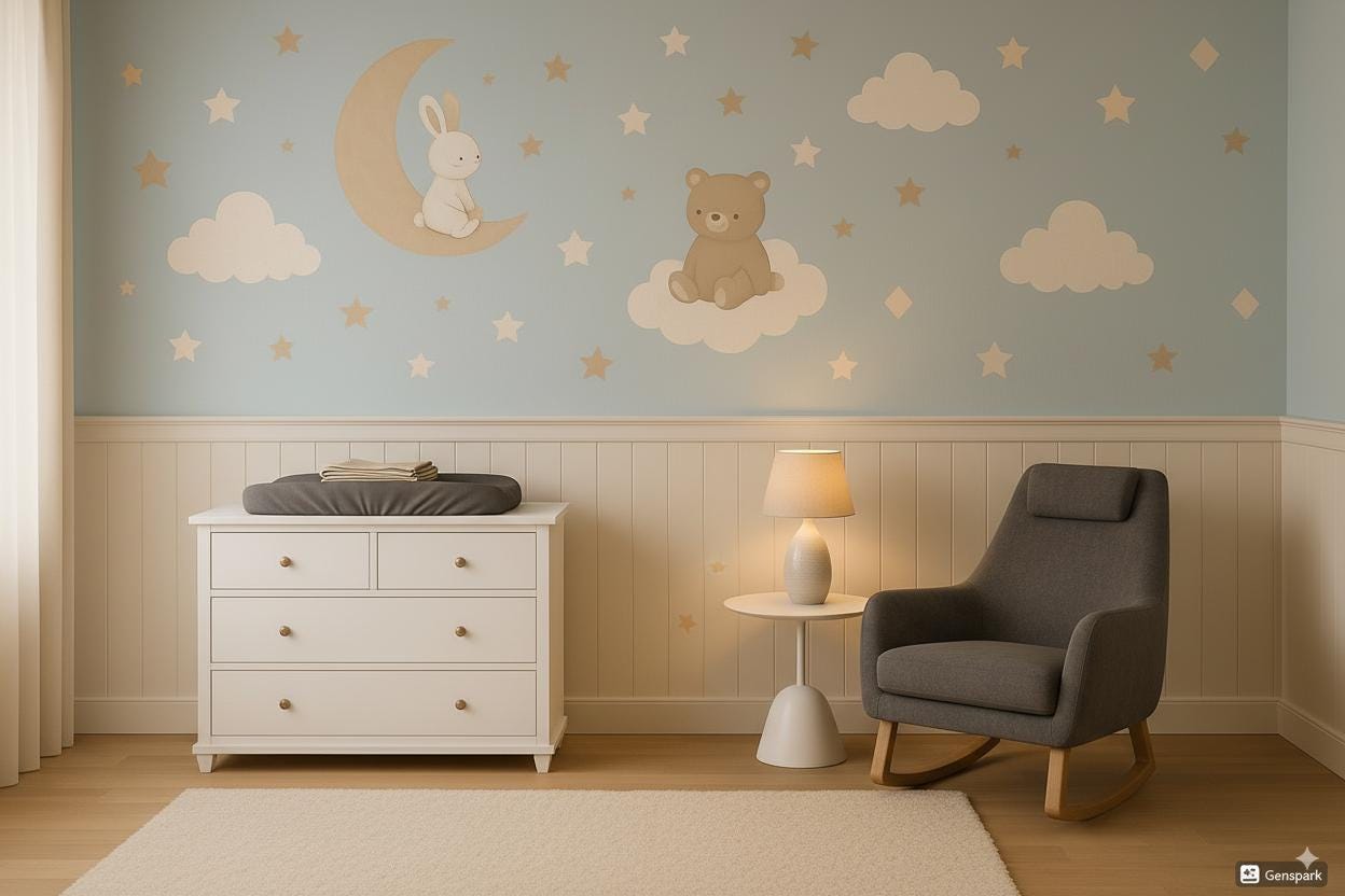 Nursery Wall Decal Set | Bunny on Moon, Bear on Cloud, Stars and Clouds ...