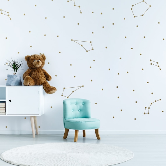 Constellations Vinyl Wall Stickers Zodiac Star Space Ceiling Art Decals Gold Stars Astronomy Set Kids Bedroom Nursery Decor